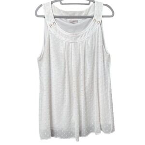 Roz&Ali White Swiss Dot Airy Sleeveless Blouse Dainty Pleated Flowy Size XL